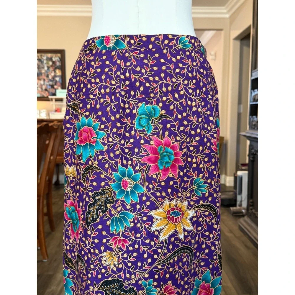 Emchit 5029 Batik Floral Wrap‎ Maxi Skirt Purple Cotton 28 Boho Ethnic Festival